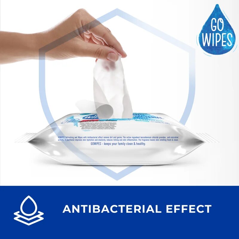 GoWipes Anti-Bacterial Effect D-Panthenol vlhčené čisticí ubrousky s antibakteriálním účinkem 60 ks