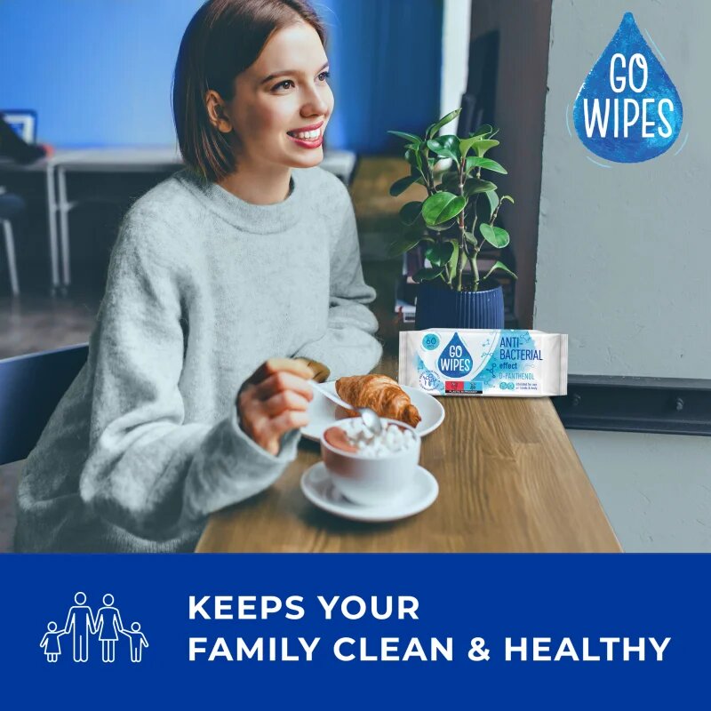 GoWipes Anti-Bacterial Effect D-Panthenol vlhčené čisticí ubrousky s antibakteriálním účinkem 60 ks