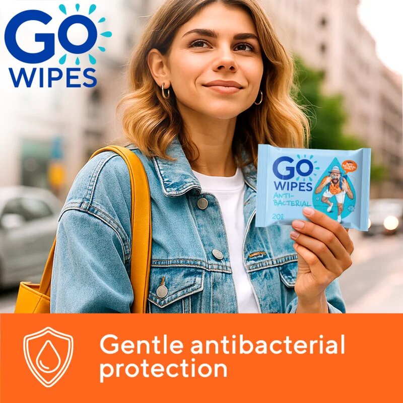GoWipes Antibacterial osvěžující vlhčené ubrousky s antibakteriálním účinkem 20 ks