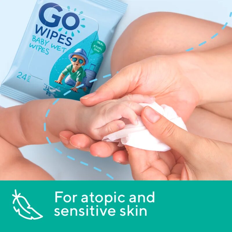 GoWipes Baby Wet Wipes dětské jemné vlhčené ubrousky pro velmi suchou citlivou a atopickou pokožku 24 ks