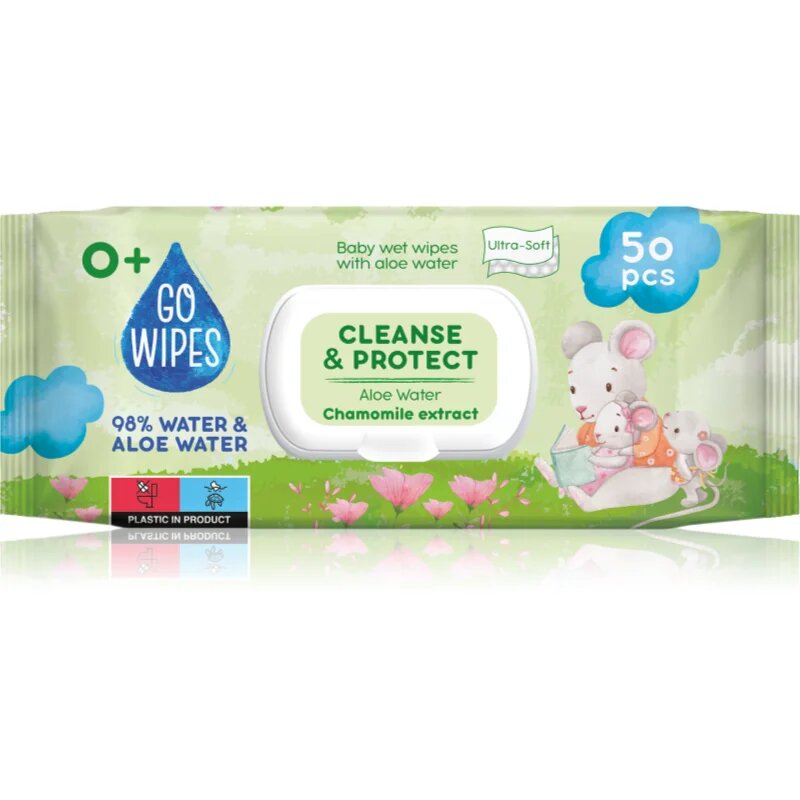 GoWipes Cleanse & Protect Chamomile extract dětské jemné vlhčené ubrousky s aloe vera 50 ks