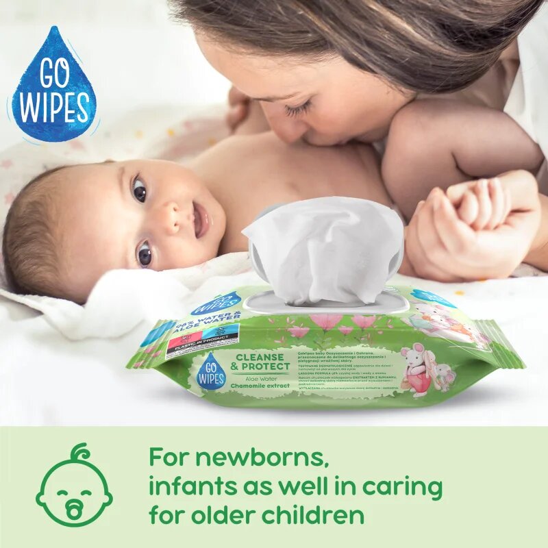GoWipes Cleanse & Protect Chamomile extract dětské jemné vlhčené ubrousky s aloe vera 50 ks