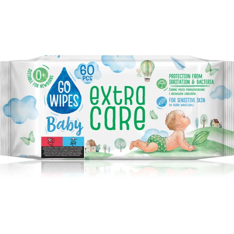 GoWipes Extra Care vlhčené čisticí ubrousky pro děti pro citlivou pokožku 0+ 60 ks