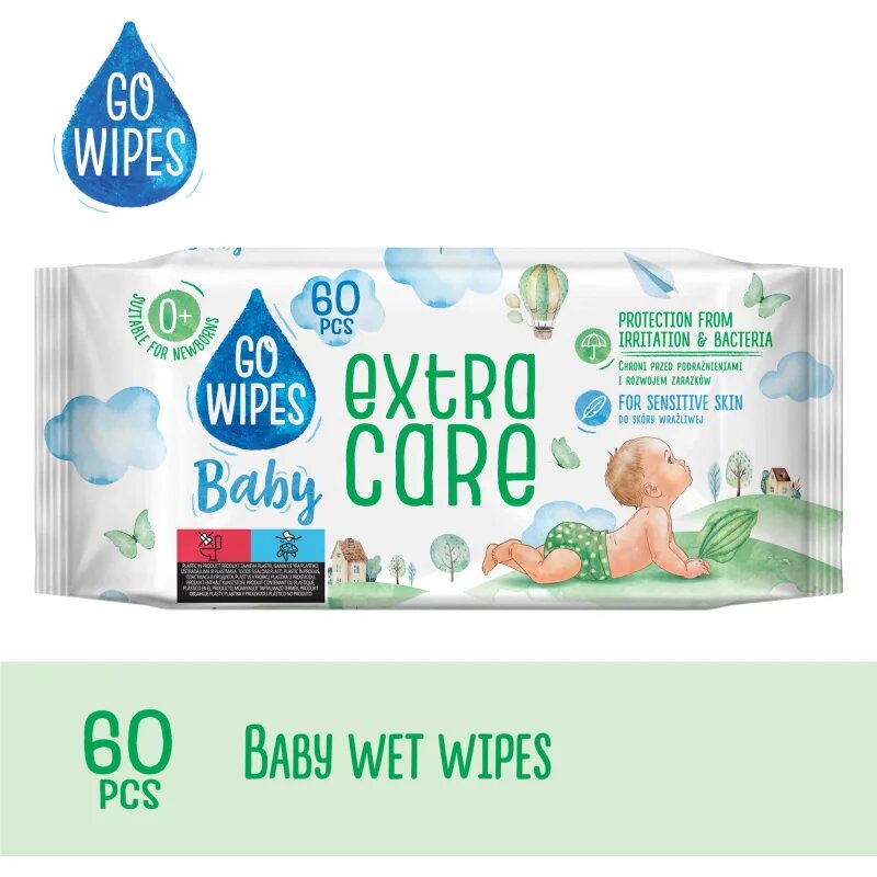 GoWipes Extra Care vlhčené čisticí ubrousky pro děti pro citlivou pokožku 0+ 60 ks