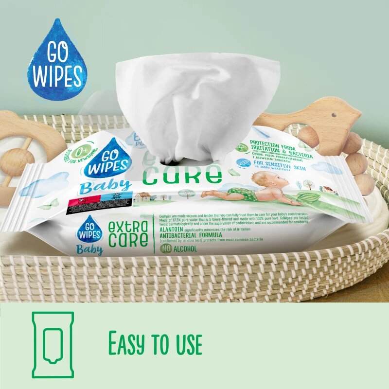 GoWipes Extra Care vlhčené čisticí ubrousky pro děti pro citlivou pokožku 0+ 60 ks