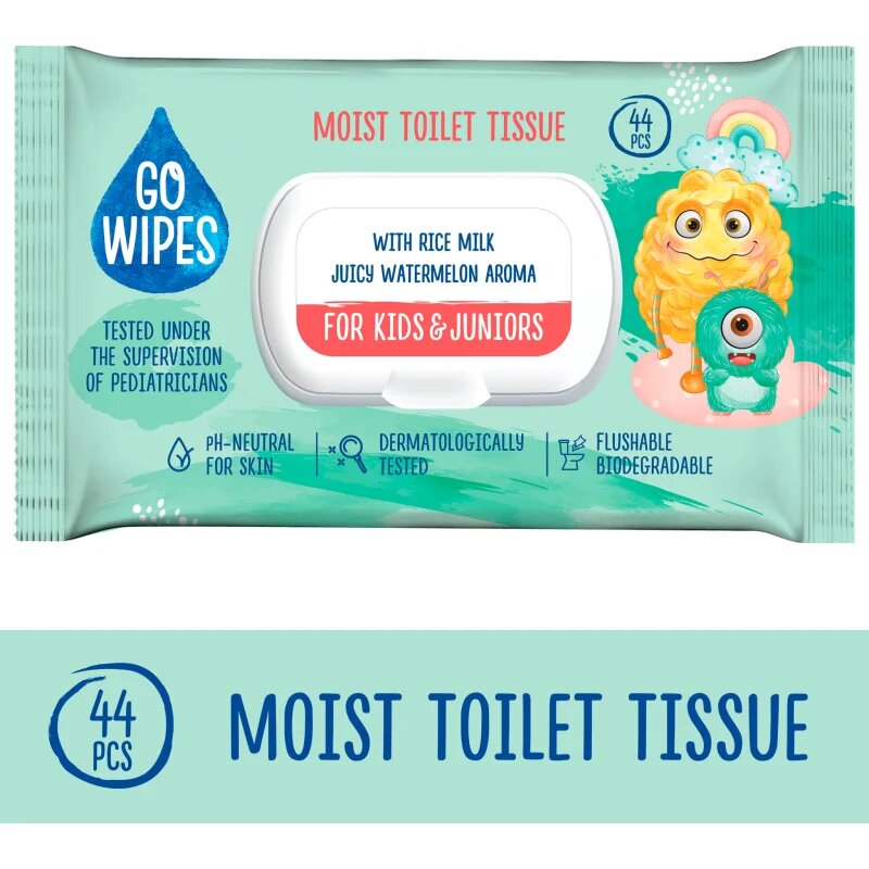 GoWipes For Kids & Juniors vlhčený toaletní papír pro citlivou pokožku pro děti 44 ks