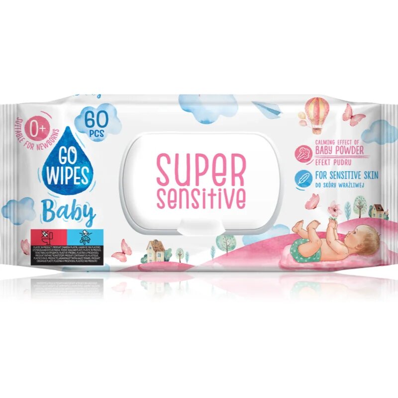 GoWipes Super Sensitive vlhčené čisticí ubrousky pro děti pro citlivou pokožku 0+ 60 ks
