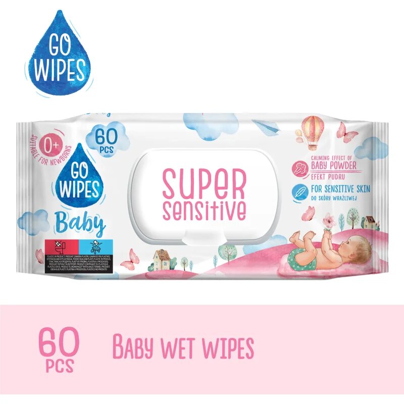 GoWipes Super Sensitive vlhčené čisticí ubrousky pro děti pro citlivou pokožku 0+ 60 ks