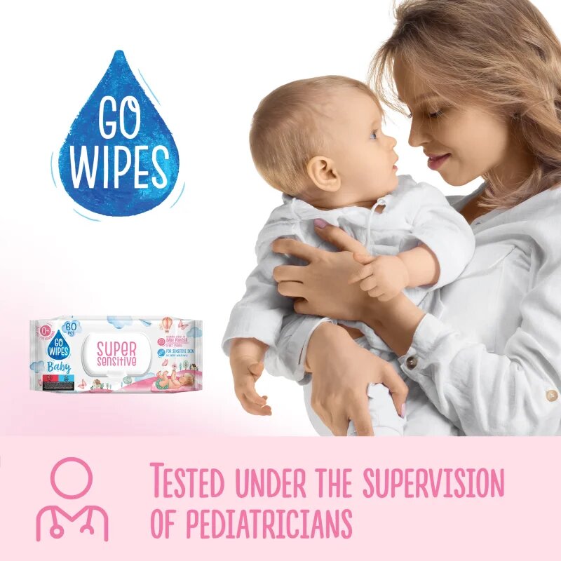 GoWipes Super Sensitive vlhčené čisticí ubrousky pro děti pro citlivou pokožku 0+ 60 ks