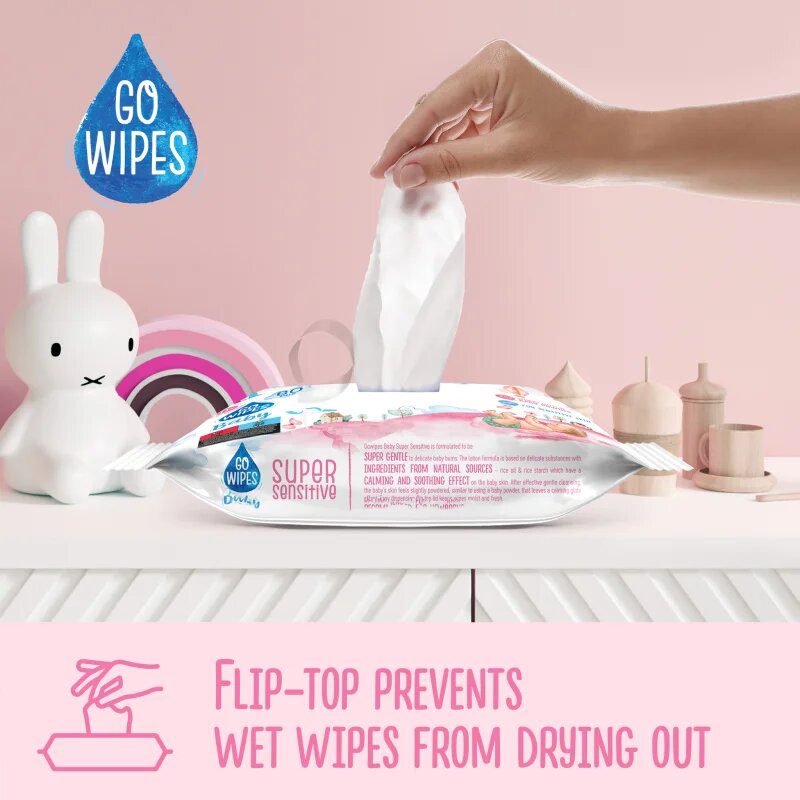 GoWipes Super Sensitive vlhčené čisticí ubrousky pro děti pro citlivou pokožku 0+ 60 ks