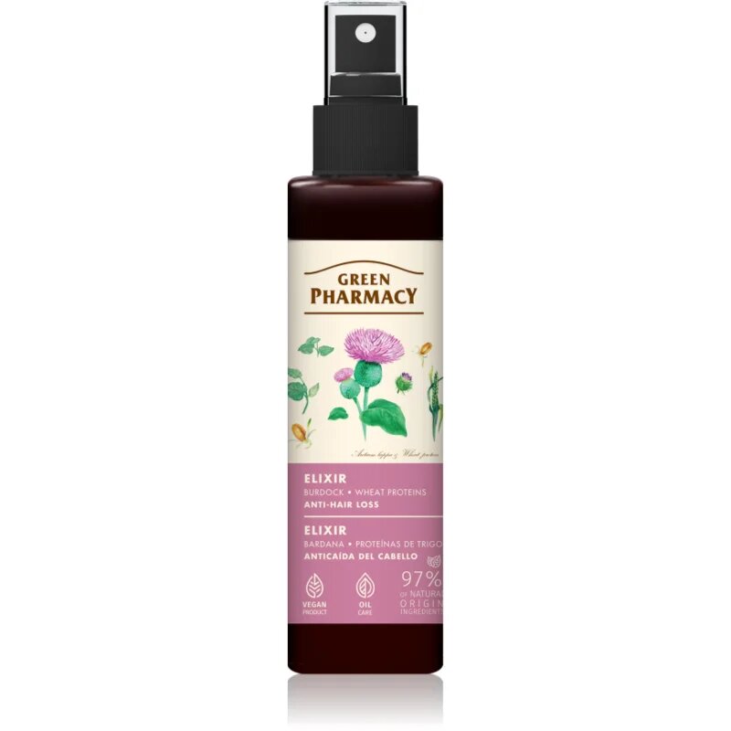 Green Pharmacy Burdock & Wheat proteins Elixir bezoplachová vlasová péče proti vypadávání vlasů 150 ml