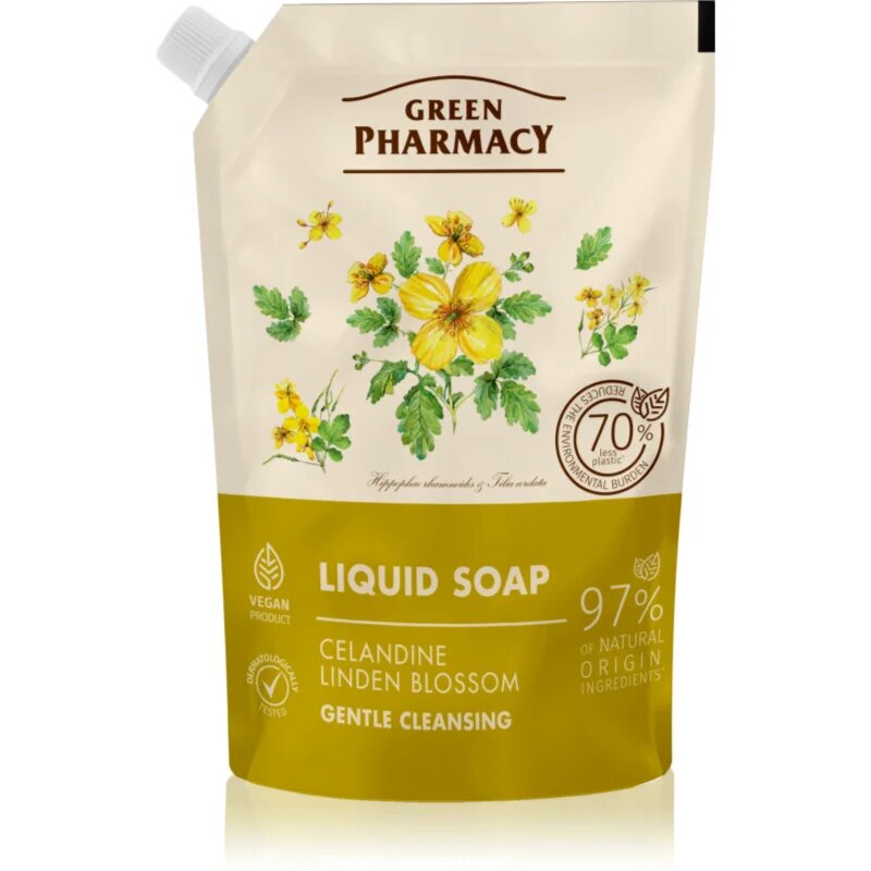 Green Pharmacy Celandine & Linden tekuté mýdlo na ruce – náhradní náplň 460 ml