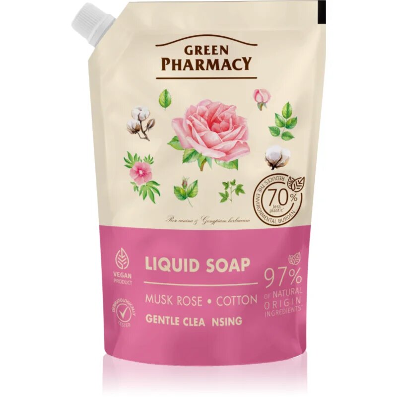 Green Pharmacy Musk Rose & Cotton tekuté mýdlo – náhradní náplň 460 ml