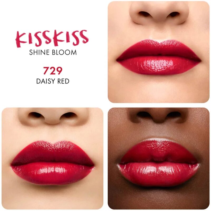 GUERLAIN KissKiss Shine Bloom lesklá rtěnka odstín 729 Daisy Red 3.5 g