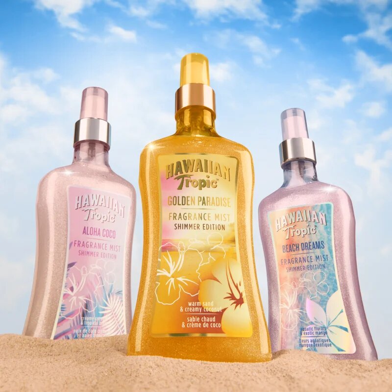 Hawaiian Tropic Perfumes Golden Paradise Shimmer tělový sprej se třpytkami pro ženy 250 ml