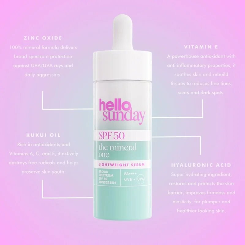 hello sunday the mineral one lightweight serum drops lehké sérum SPF 50 30 ml