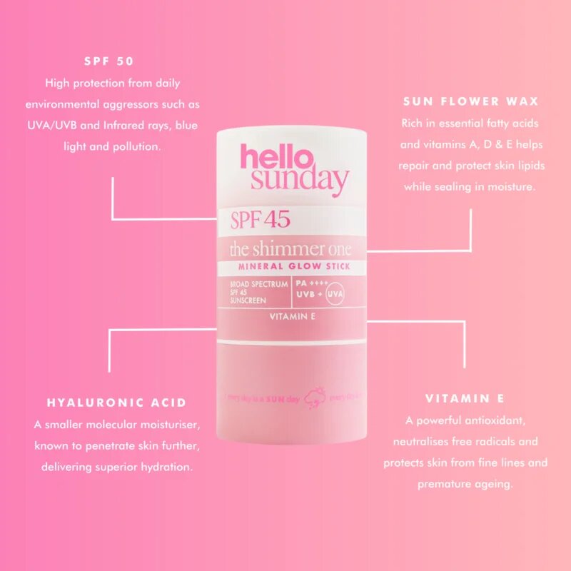 hello sunday the shimmer one mineral glow stick minerální ochranná tyčinka na citlivá místa SPF 45 20 g