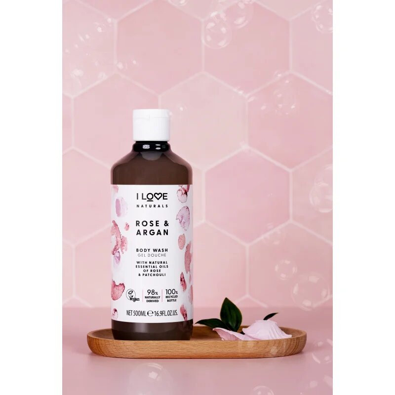 I Love Naturals Rose & Argan opojný sprchový gel s vůní růží 500 ml