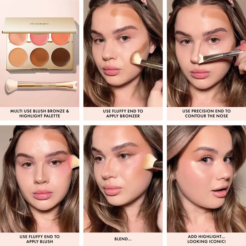 ICONIC London Multi-Use Cream Blush Bronze and Highlight Palette multifunkční paleta na obličej 6x3.2 g