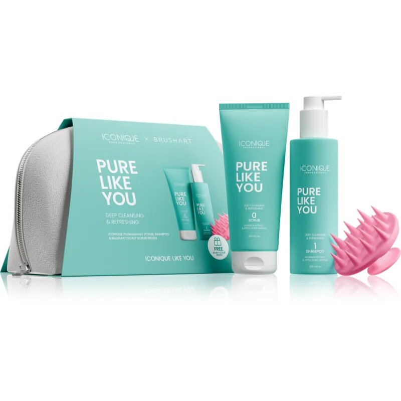 ICONIQUE Professional PURE LIKE YOU Set Shampoo 250 ml Scrub 200 ml BrushArt Massage Brush dárková sada na vlasy a vlasovou pokožku