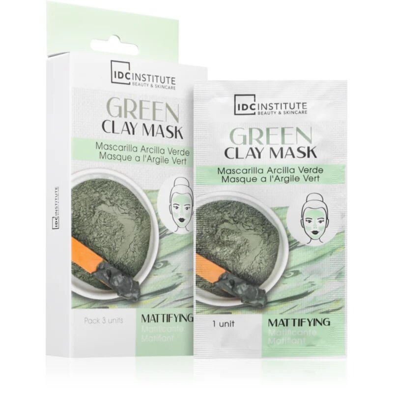 IDC INSTITUTE Green Clay Mask čisticí zmatňující maska s bambuckým máslem 3x8 g