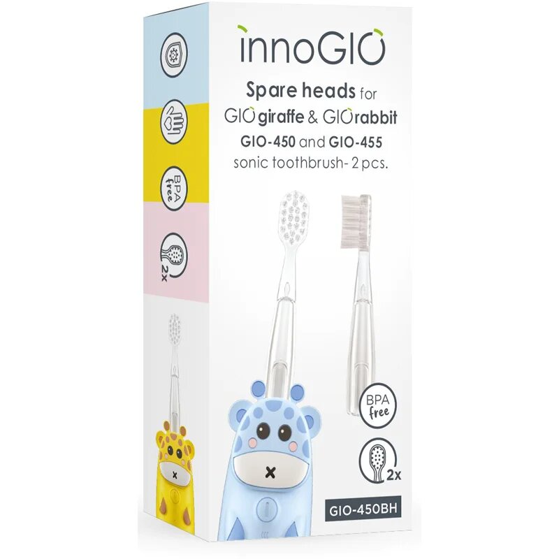 innoGIO GIOGiraffe & GIORabbit Spare Heads Transparent náhradní hlavice pro zubní kartáček pro děti GIOGiraffe & GIORabbit Sonic Toothbrush 2 ks