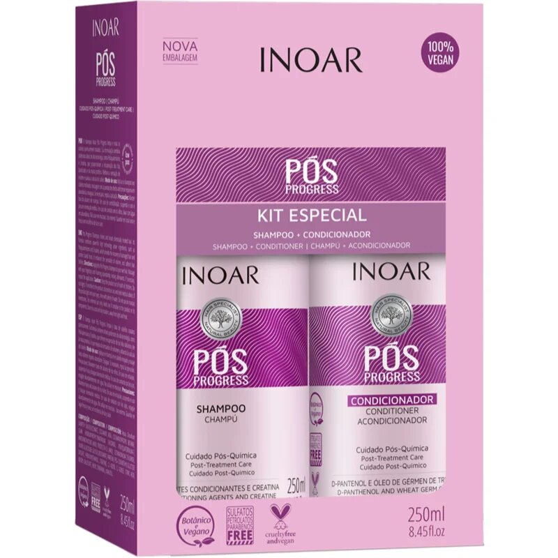 INOAR Pos Progress sada na vlasy po keratinovém narovnání a nanoplastice 2x250 ml