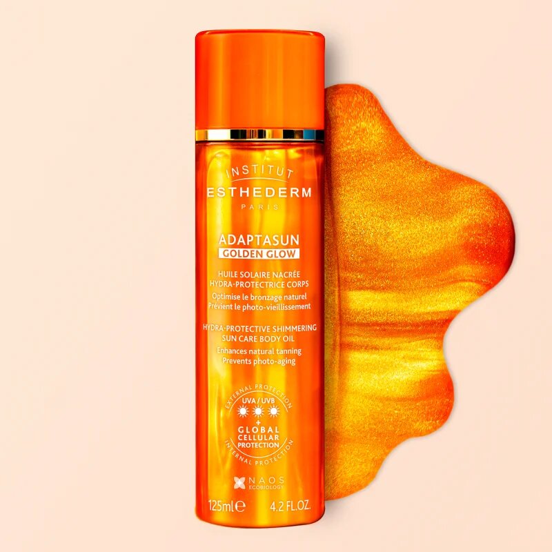 Institut Esthederm Adaptasun Golden Glow třpytivý olej s vysokou UV ochranou 125 ml