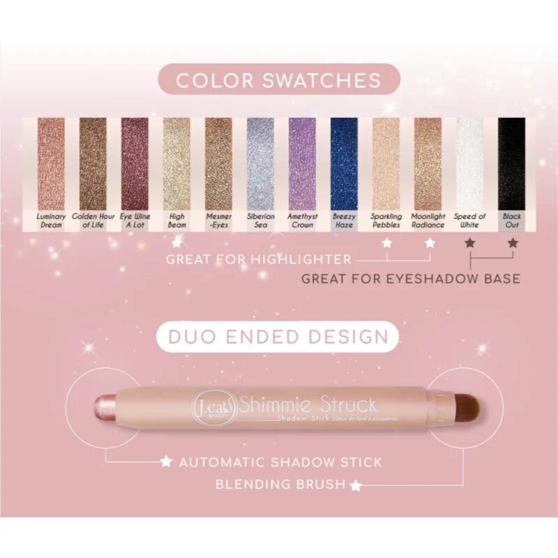 J.Cat Beauty Shimmie Struck krémové oční stíny v tyčince odstín 111 Speed Of White 2 g