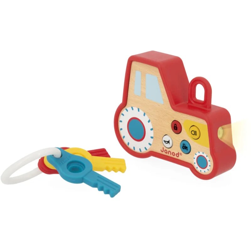 Janod Sound and Light Tractor Keychain aktivity hračka ze dřeva 18m+ 1 ks