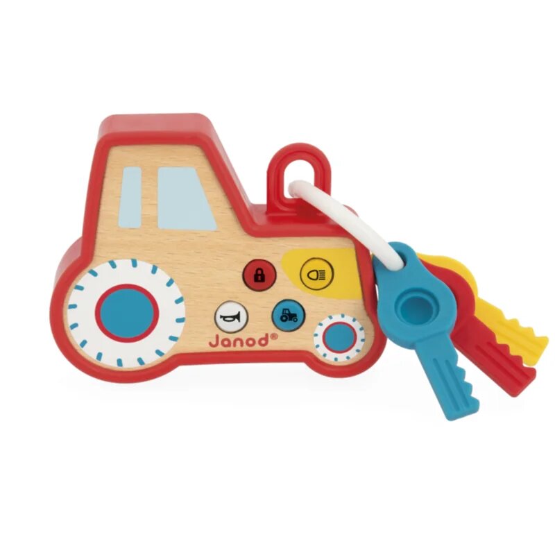 Janod Sound and Light Tractor Keychain aktivity hračka ze dřeva 18m+ 1 ks