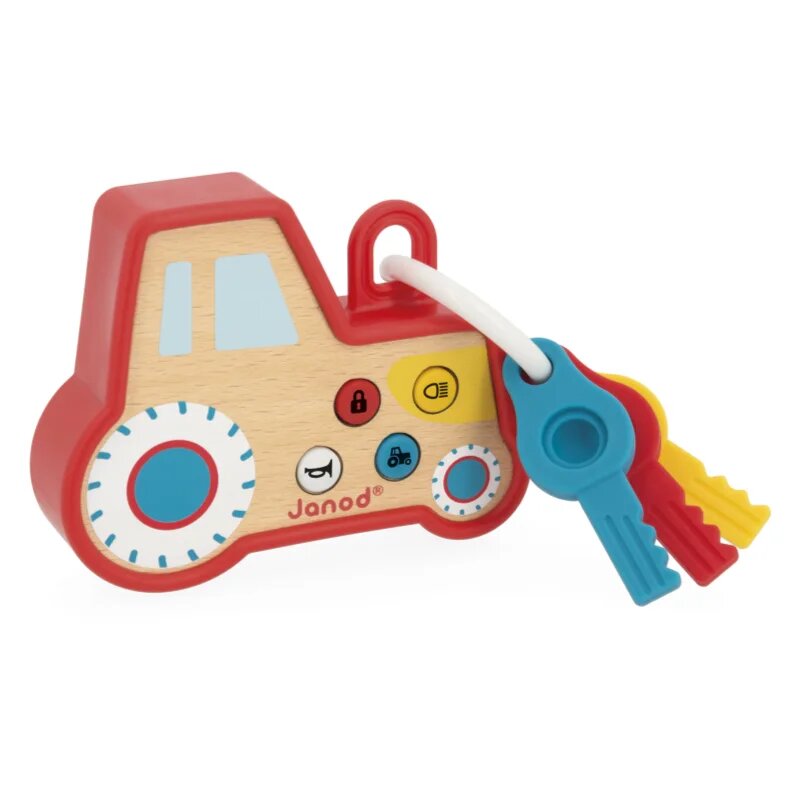 Janod Sound and Light Tractor Keychain aktivity hračka ze dřeva 18m+ 1 ks