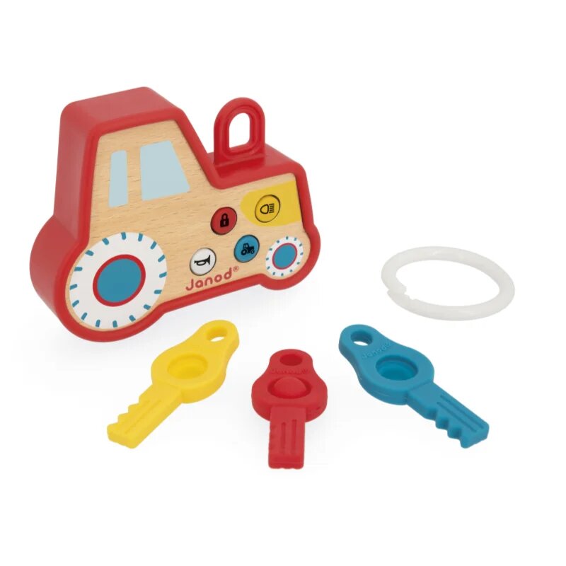 Janod Sound and Light Tractor Keychain aktivity hračka ze dřeva 18m+ 1 ks