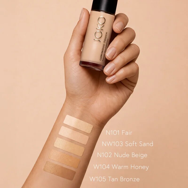 JOKO Luminous Touch lehký make-up pro jednotný tón pleti odstín 104 Warm Honey 30 ml
