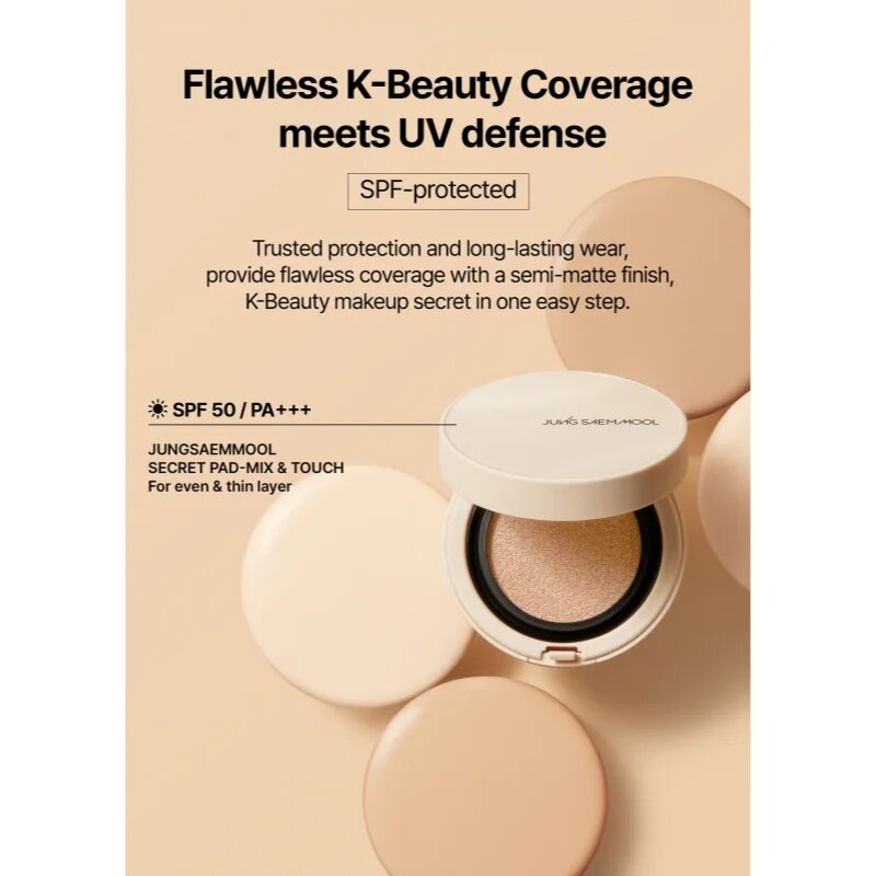 JUNG SAEM MOOL Skin Nuder Cover Layer Cushion hydratační make-up v houbičce + náhradní náplň odstín Medium Deep 2x14 g