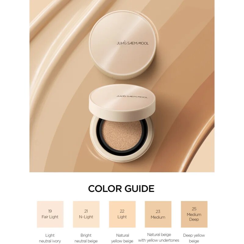 JUNG SAEM MOOL Skin Nuder Cover Layer Cushion hydratační make-up v houbičce + náhradní náplň odstín Medium Deep 2x14 g