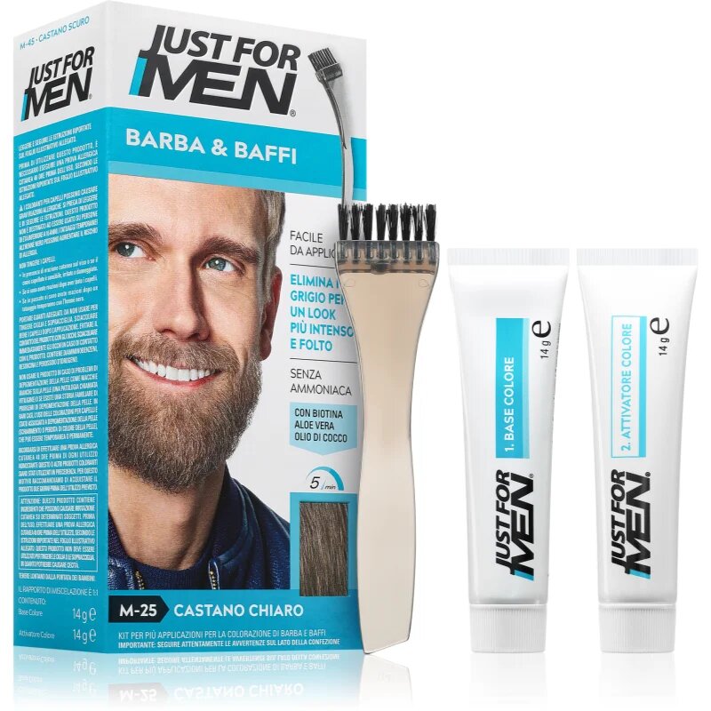 Just for Men Men Moustache & Beard barva na vousy pro zakrytí šedin odstín M-25 Light Grey 1 ks