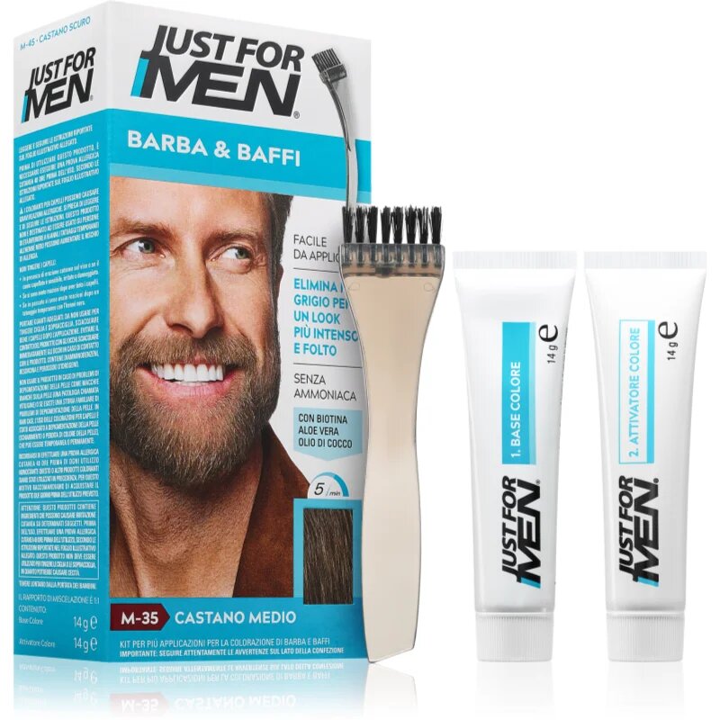 Just for Men Men Moustache & Beard barva na vousy pro zakrytí šedin odstín M-35 Mid Grey 1 ks