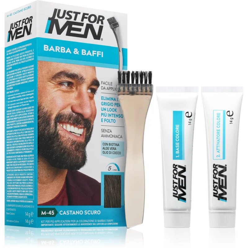 Just for Men Men Moustache & Beard barva na vousy pro zakrytí šedin odstín M-45 Dark Brown 1 ks