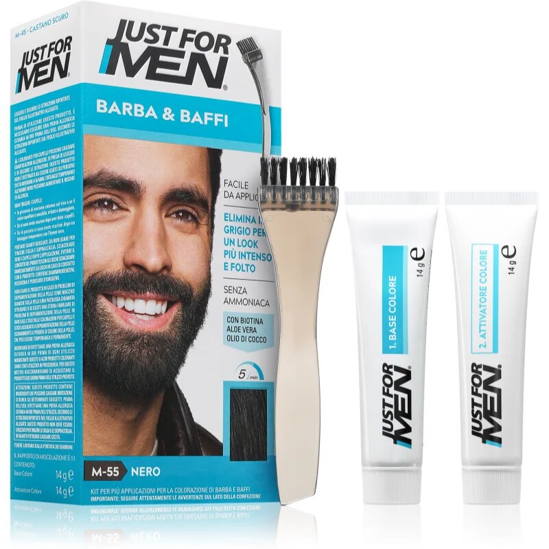 Just for Men Men Moustache & Beard barva na vousy pro zakrytí šedin odstín M-55 Black 1 ks