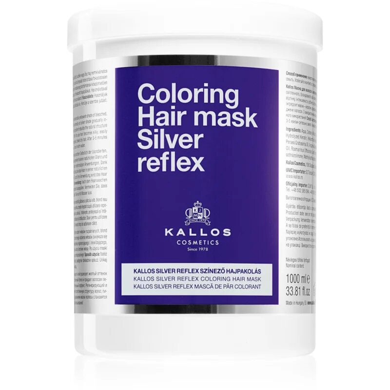 Kallos Coloring Hair Mask Silver Reflex maska na vlasy neutralizující žluté tóny 1000 ml