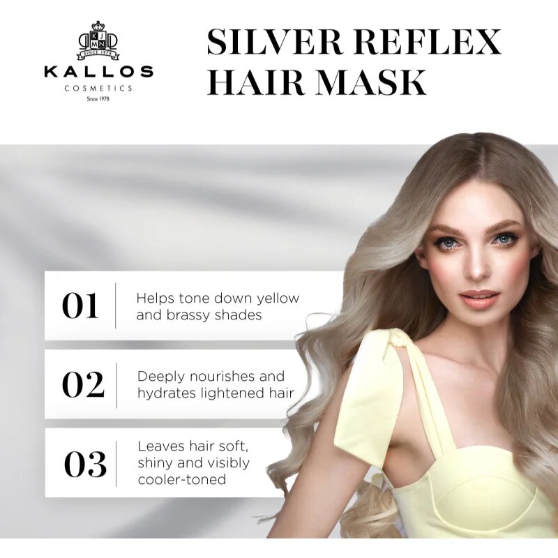Kallos Coloring Hair Mask Silver Reflex maska na vlasy neutralizující žluté tóny 1000 ml