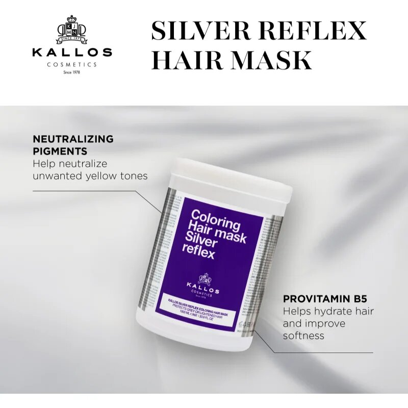 Kallos Coloring Hair Mask Silver Reflex maska na vlasy neutralizující žluté tóny 275 ml