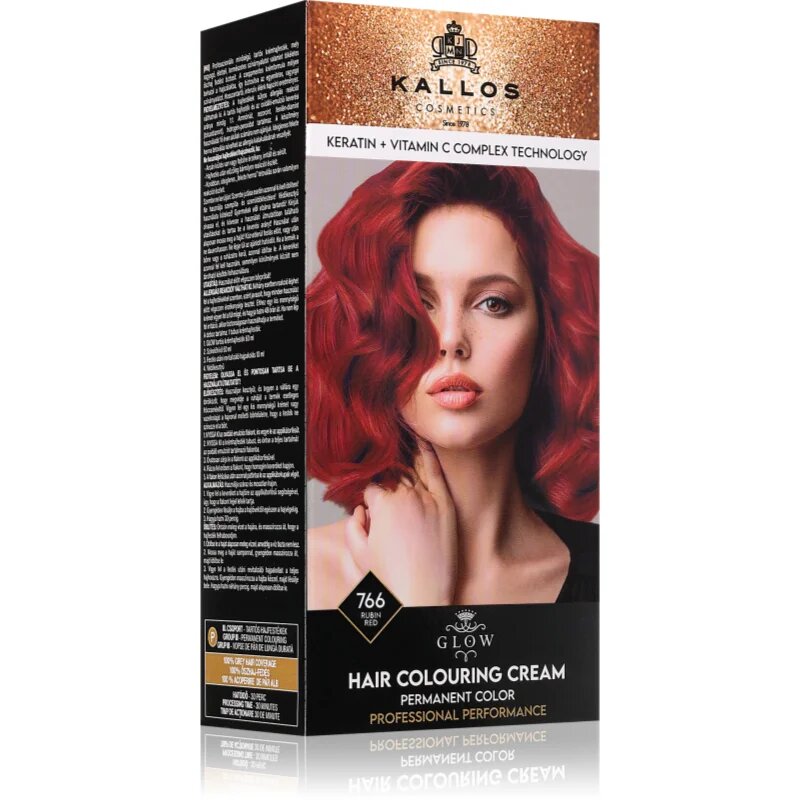 Kallos Glow Lasting Cream Colour permanentní barva na vlasy odstín Rubin Red 60 ml