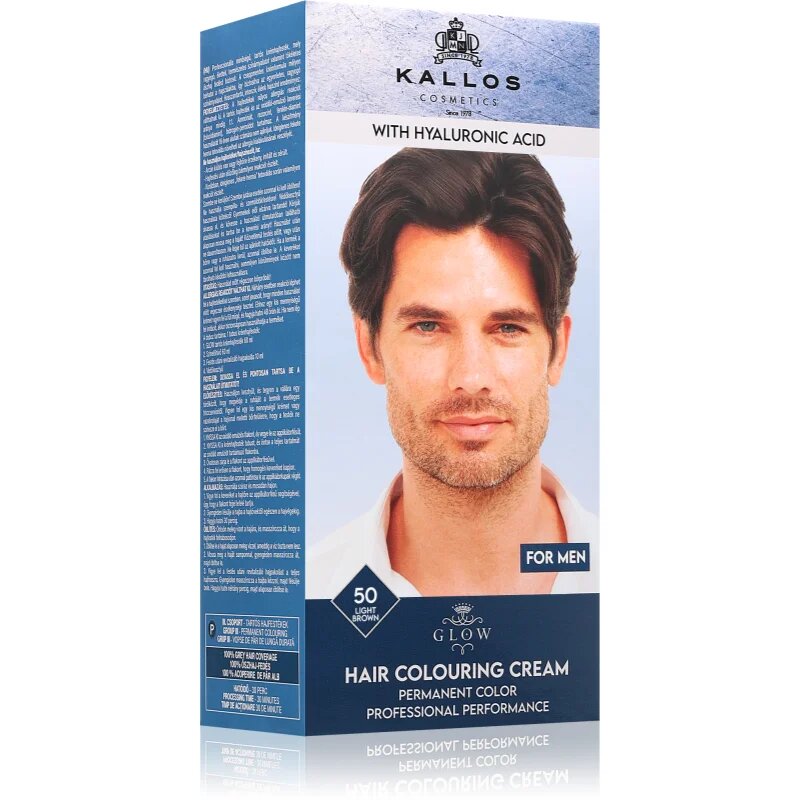 Kallos Glow Lasting Cream Colour permanentní barva na vlasy pro muže odstín Light Brown 60 ml