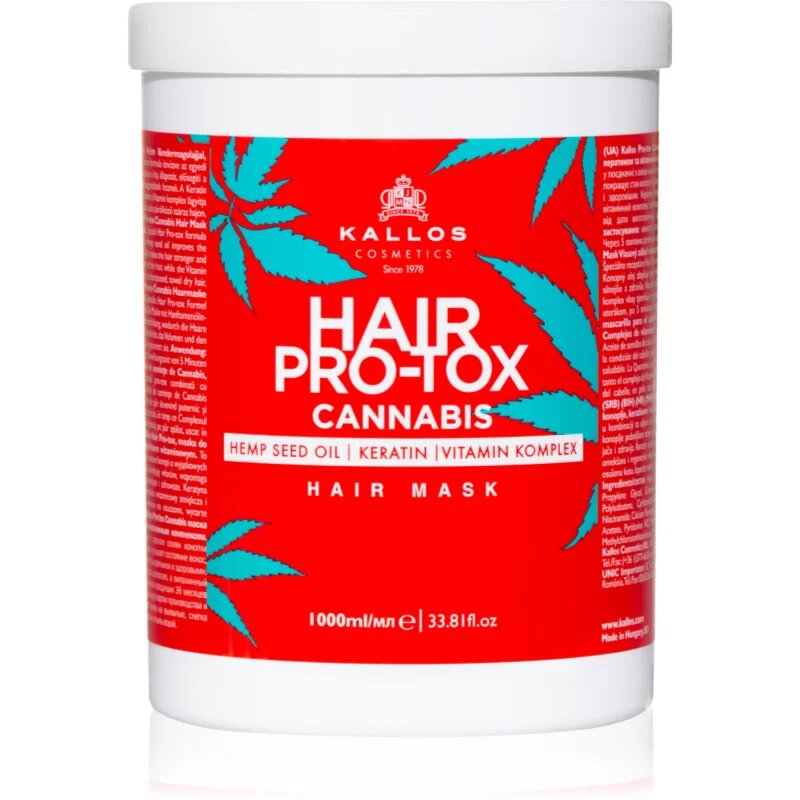 Kallos Hair Pro-Tox Cannabis regenerační maska na vlasy s konopným olejem 1000 ml