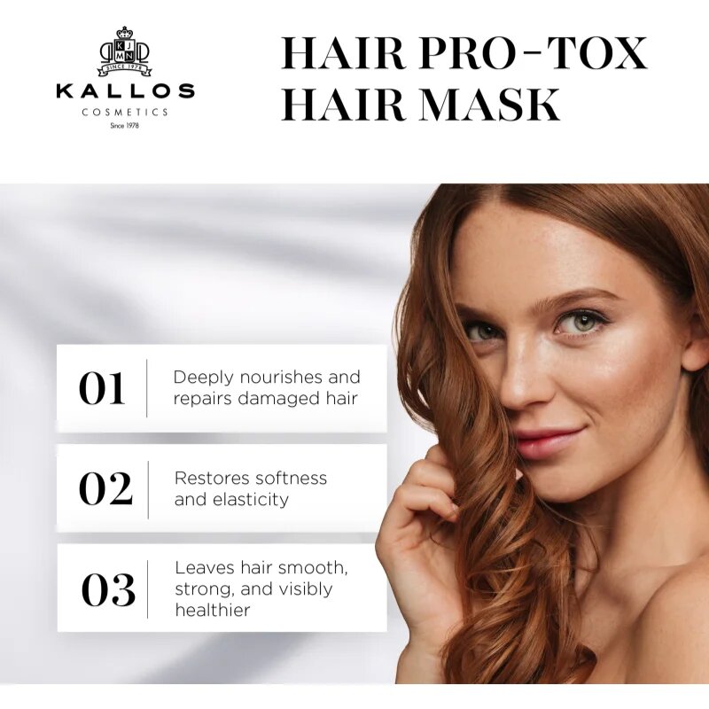 Kallos Hair Pro-Tox maska pro slabé a poškozené vlasy s kokosovým olejem kyselinou hyaluronovou a kolagenem 275 ml