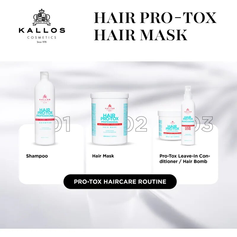 Kallos Hair Pro-Tox maska pro slabé a poškozené vlasy s kokosovým olejem kyselinou hyaluronovou a kolagenem 500 ml