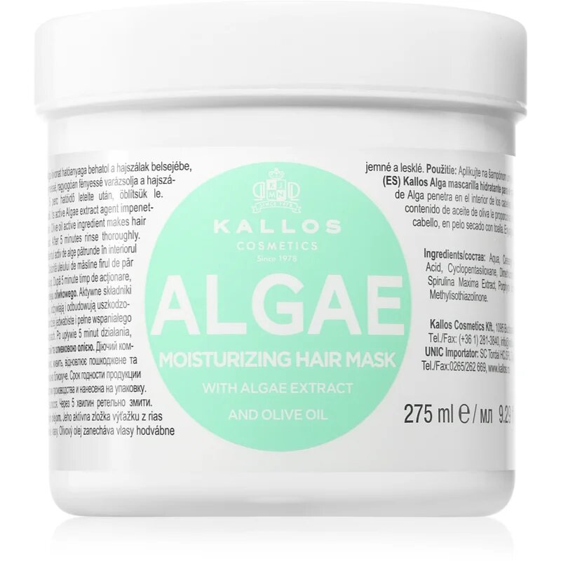 Kallos KJMN Professional Algae hydratační maska s výtažkem z řas a olivovým olejem 275 ml