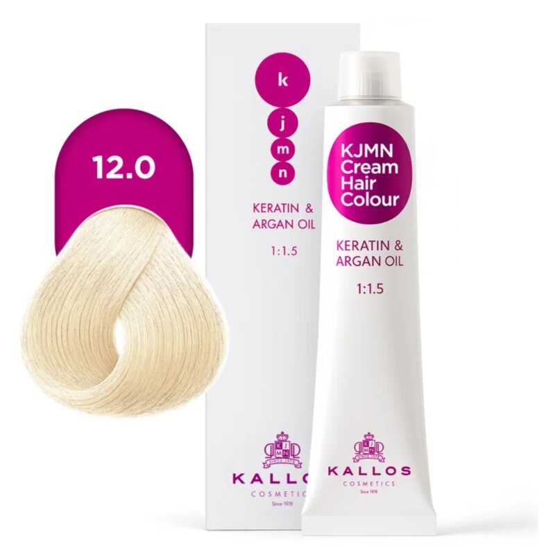 Kallos KJMN Professional Cream Hair Colour Keratin & Argan Oil barva na vlasy odstín 12.0 Special Ultra Blond 100 ml